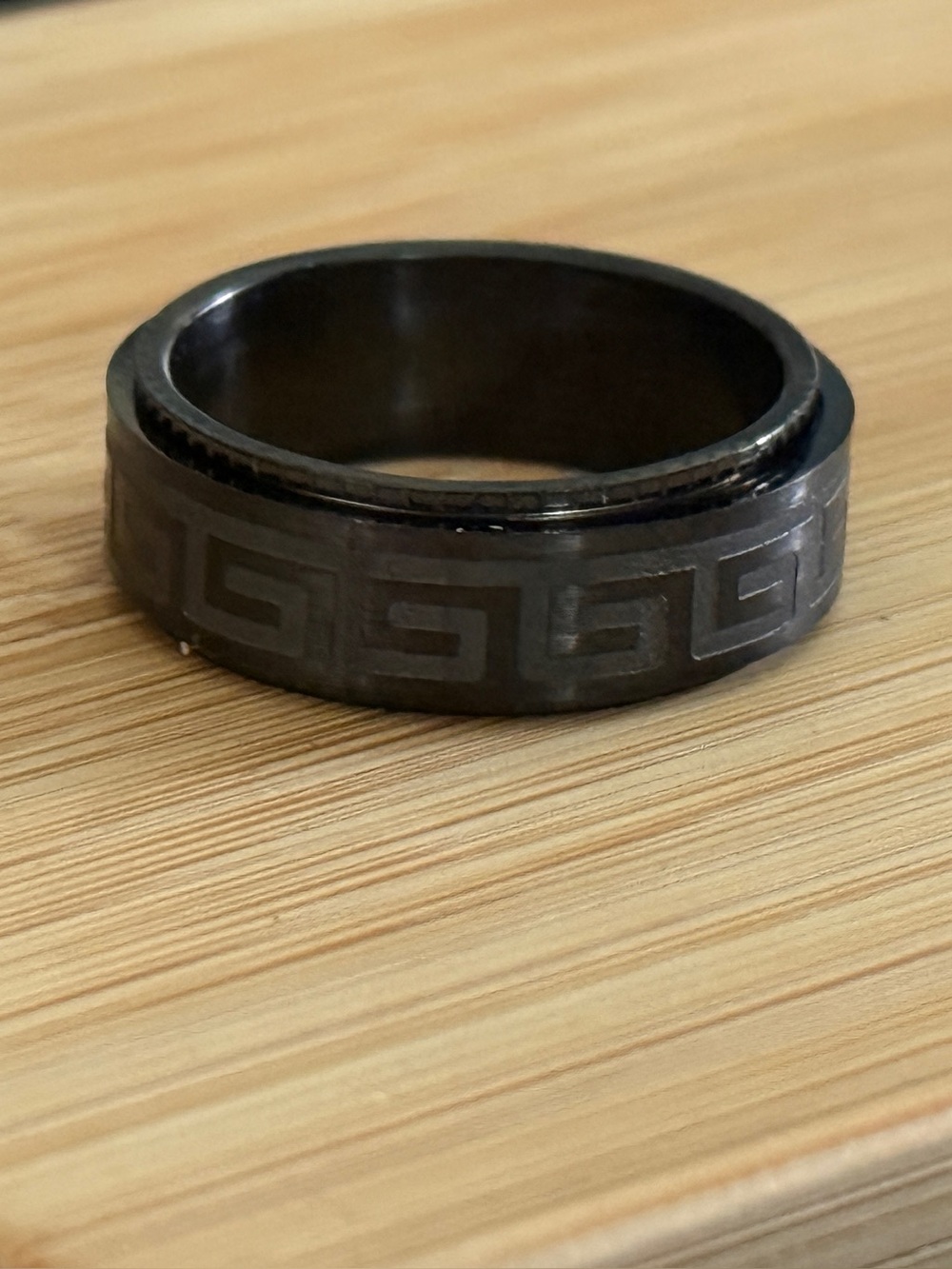 Stainless steel spinner ring Greek key/Aztec size 8 and 10